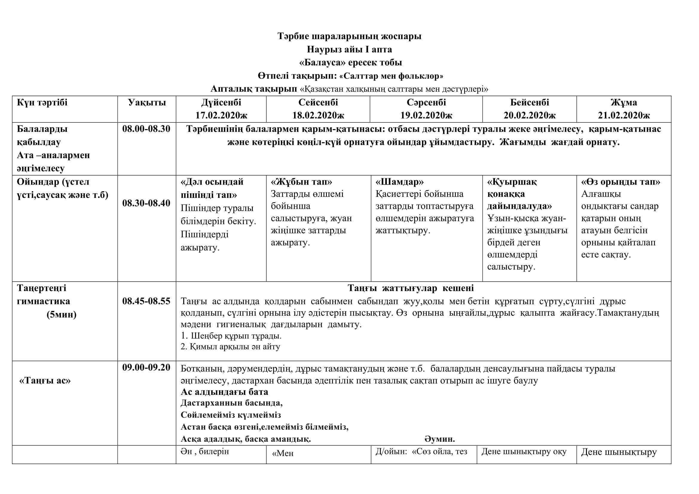 2019-2020 оқу жылының ересек тобының циклограммасы