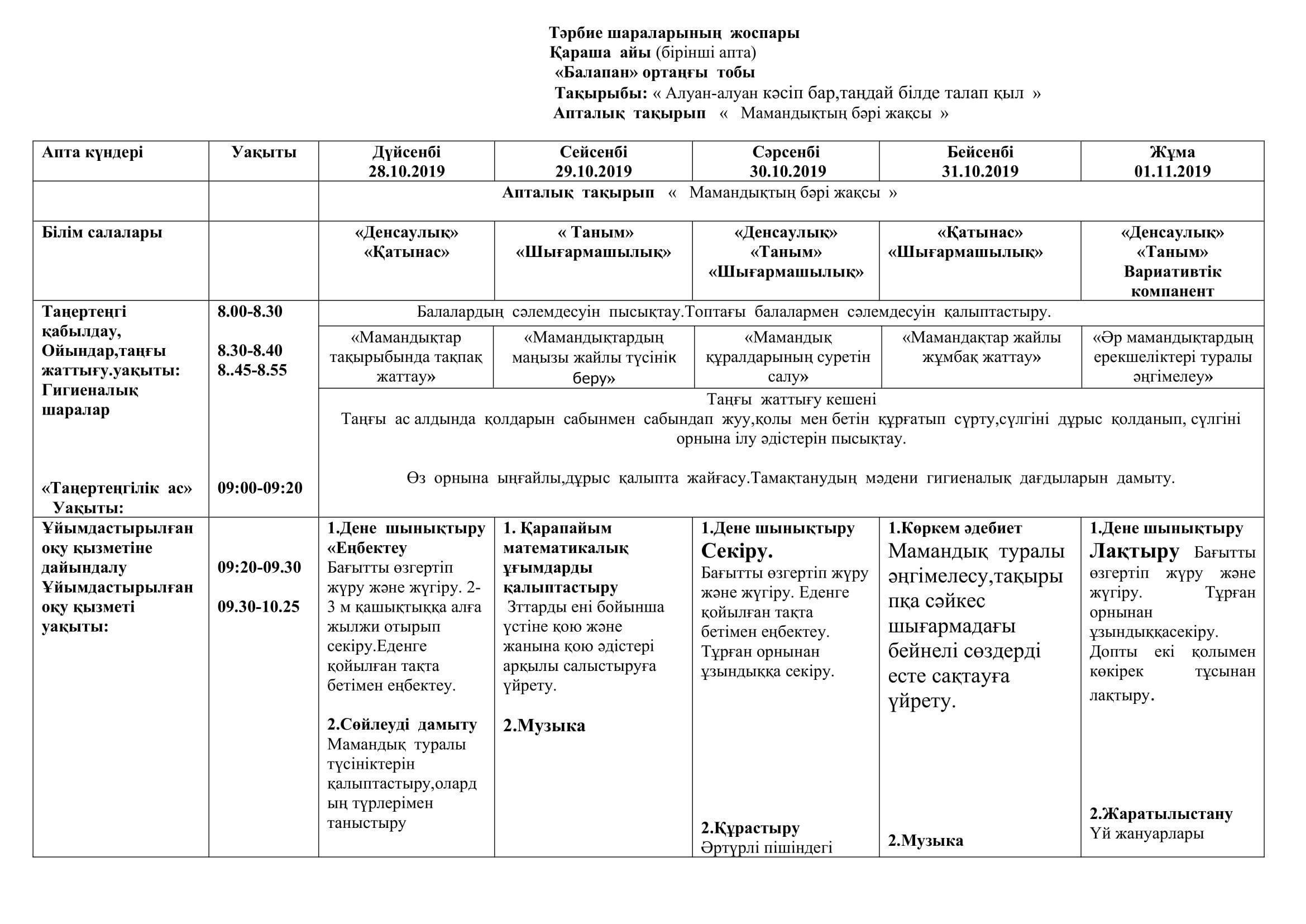 2019-2020  оқу жылының  ортаңғы топ  қараша  айының циклограммасы