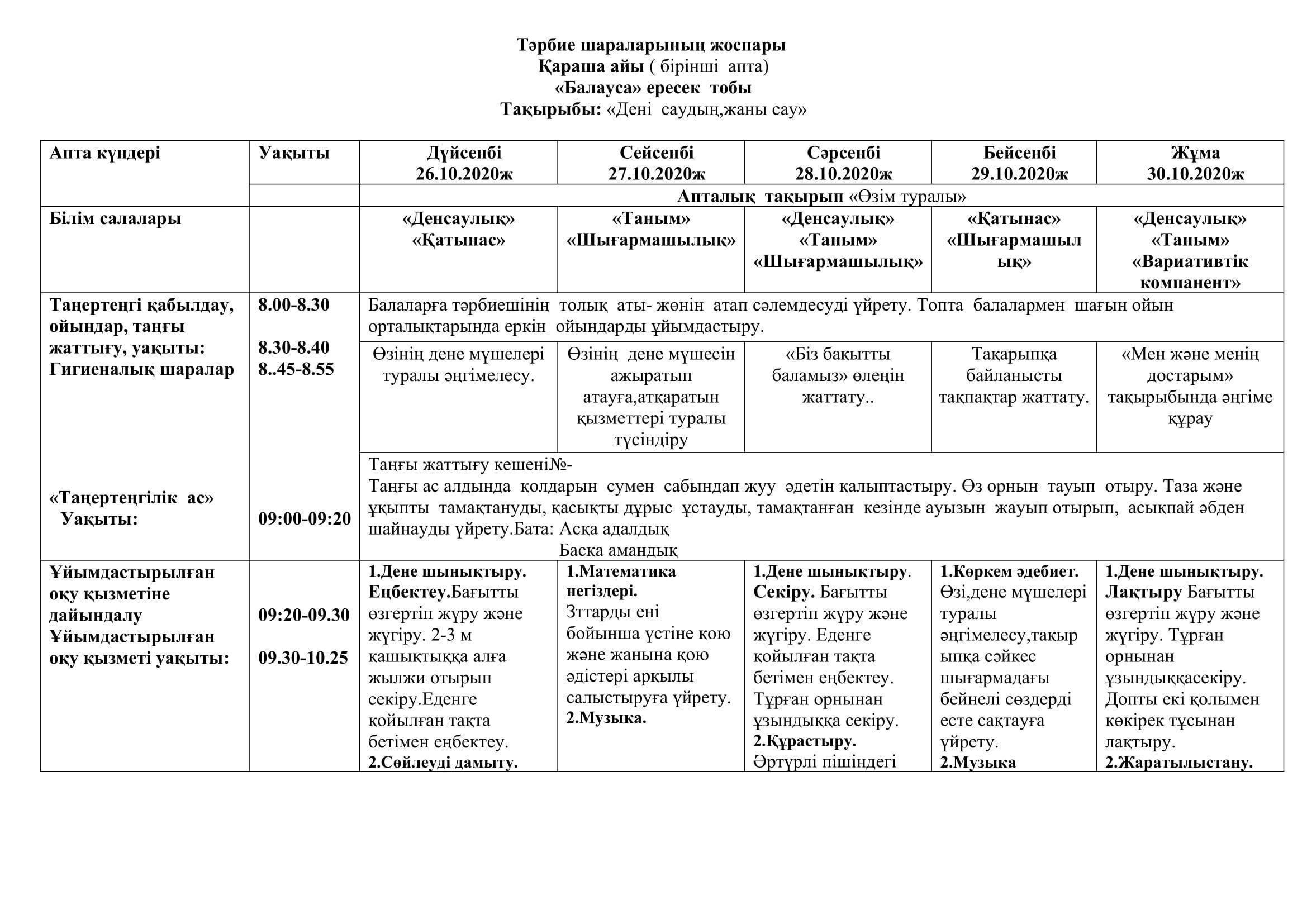 2020-2021  оқу жылының ересек  тобының қараша айының циклограммасы