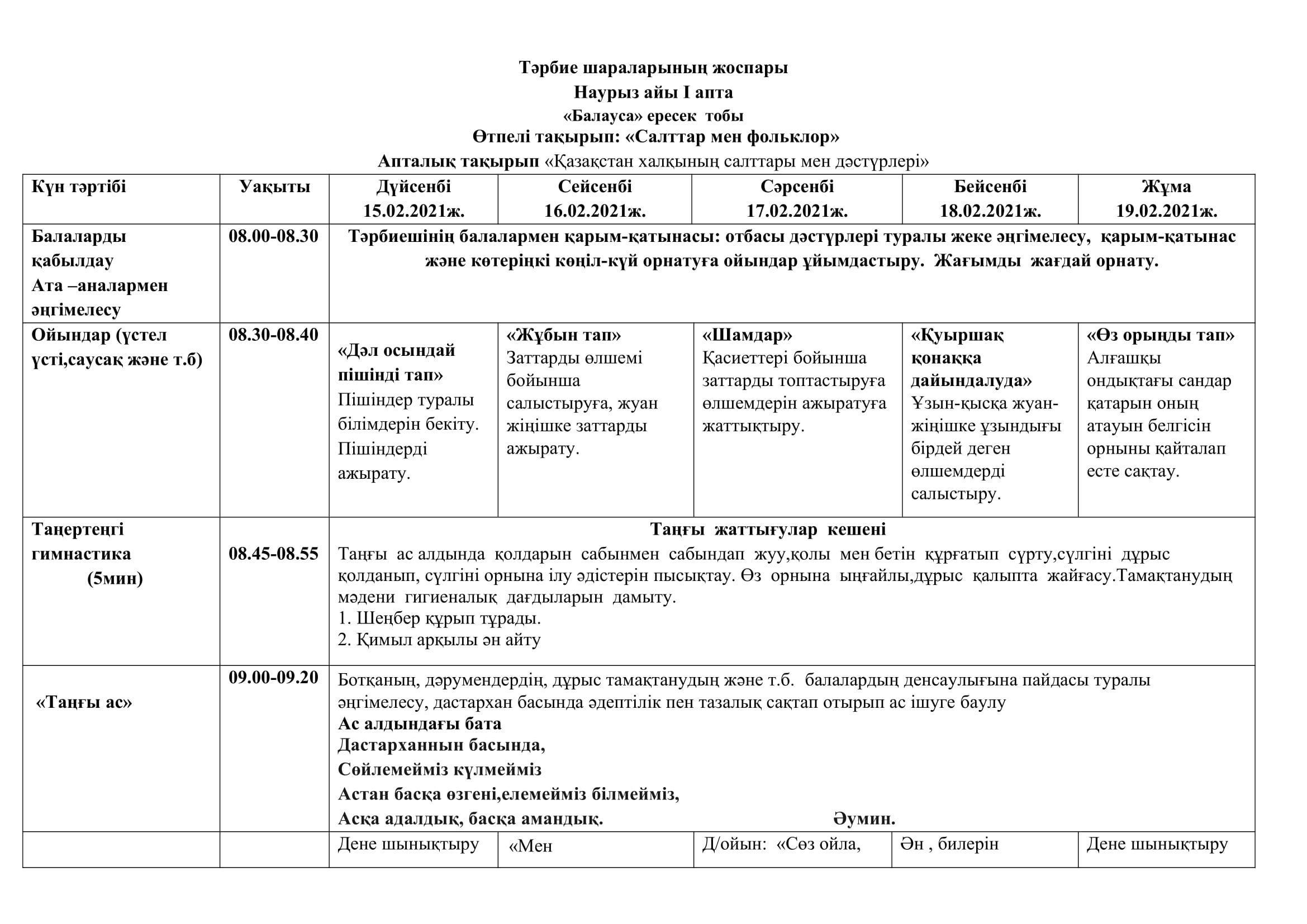 2020-2021  оқу жылының ересек  тобының науырыз айының циклограммасы